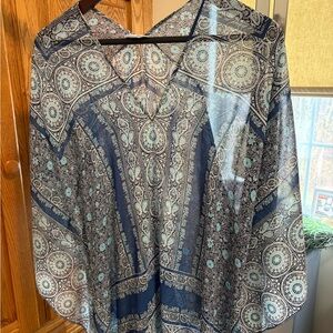 J. Jill Navy and Light Blue Paisley V-Neck Tunic